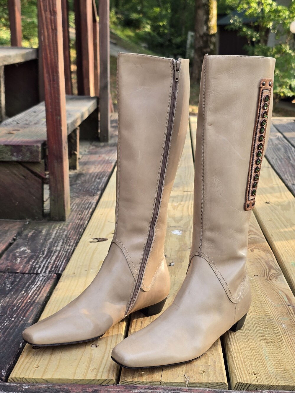 Isabella Fiore, Vtg Stone Tan Leather Side Zip Essor Boots, Sz 7